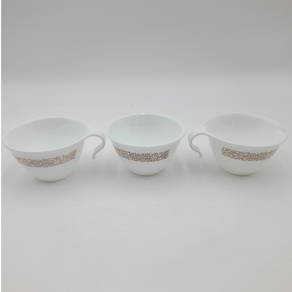 3pc Corelle Woodland Brown Cream & Sugar Set & Teacup VTG Corning Hook Handle